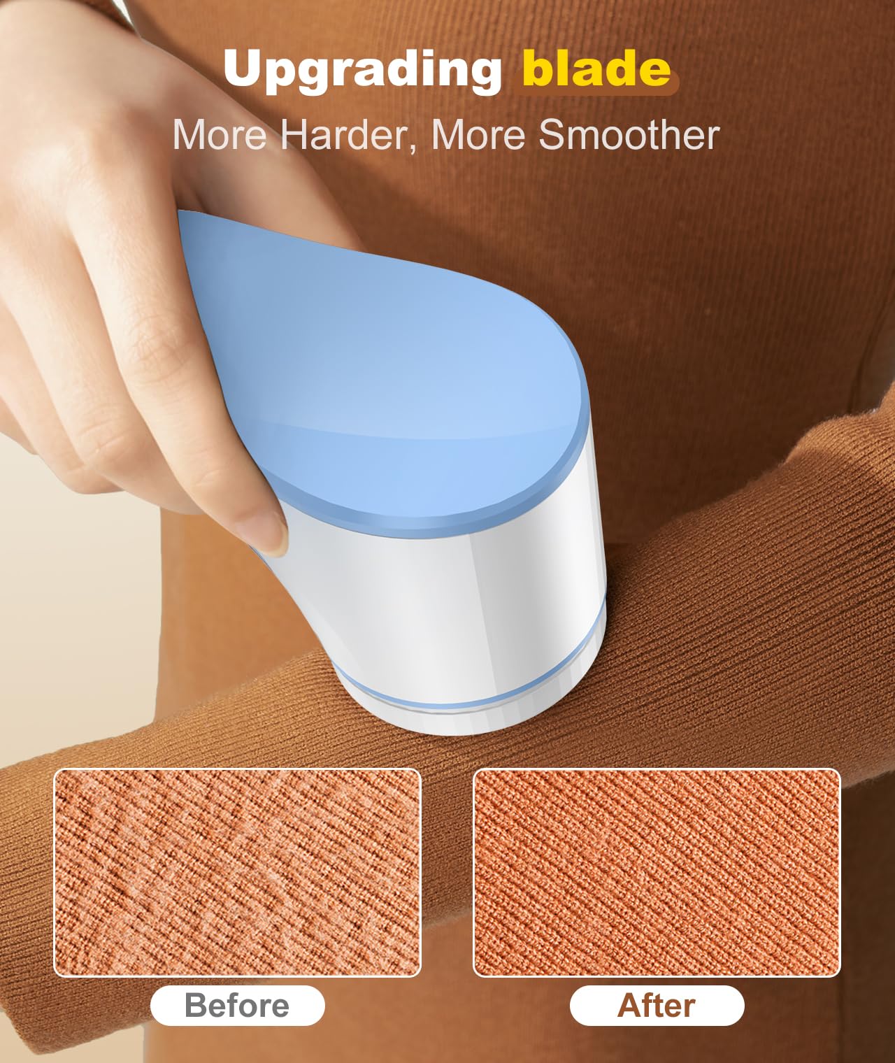 Fabric Shaver, Lint Remover for Clothes, Effectively and Quickly Remove Pills, Sweater Shaver with Stainless Steel 3-Leaf Blades and Safety Lock Protection.(Blue & White)