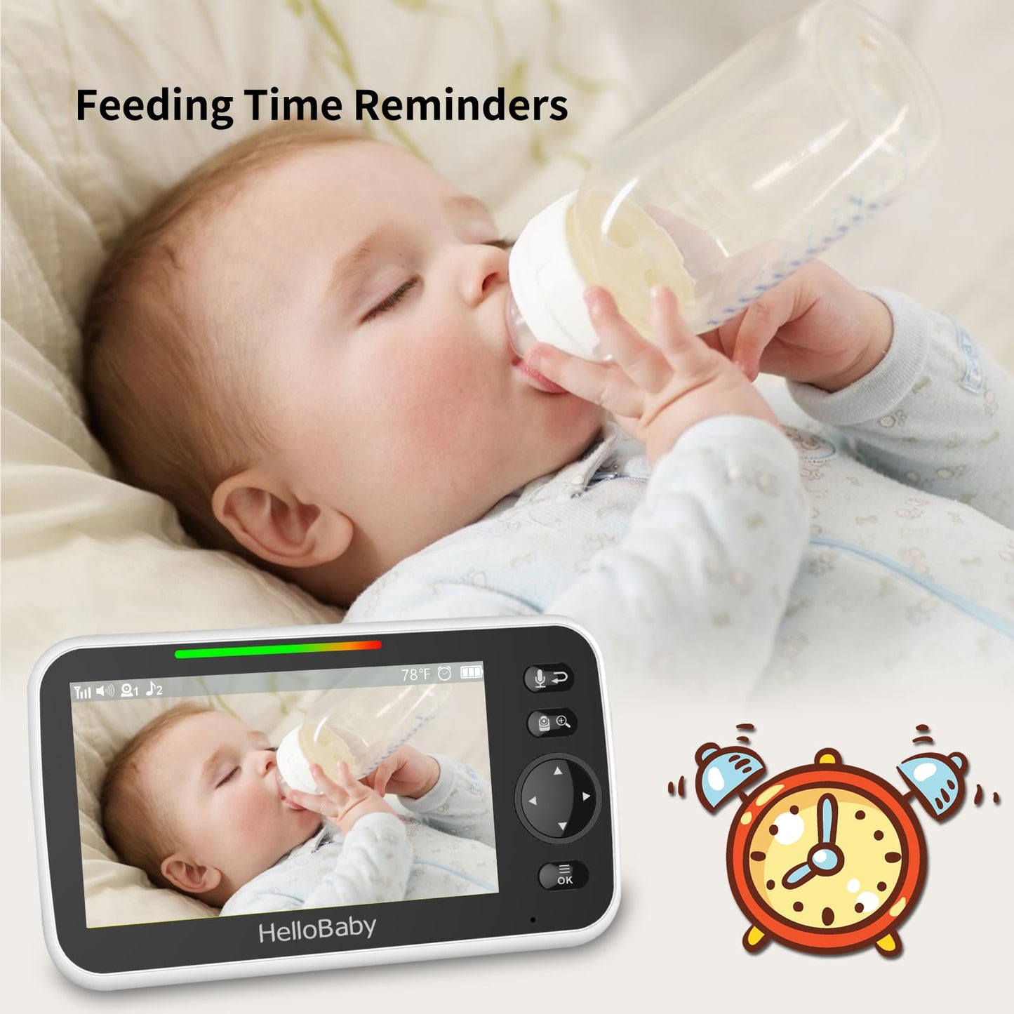 HelloBaby HB6550 5" Baby Monitor 3 Cameras, 30-Hour Battery, Pan-Tilt-Zoom,1000ft Range Video Audio Baby Monitor No WiFi, ECO, Night Vision, 2-Way Talk, 8 Lullabies and Temperature, Ideal Gifts