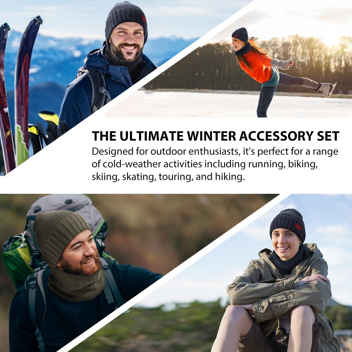 Winter Beanie Hats Scarf Set for Men Women Warm Knit Ski Beanie Skull Cap Neck Warmer Gaiter Face Scarf Set