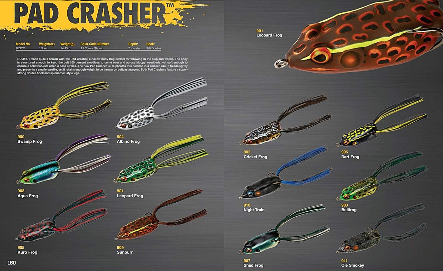 BOOYAH Pad Crasher Topwater Bass Fishing Hollow Body Frog Lure with Weedless Hooks, Sunburn