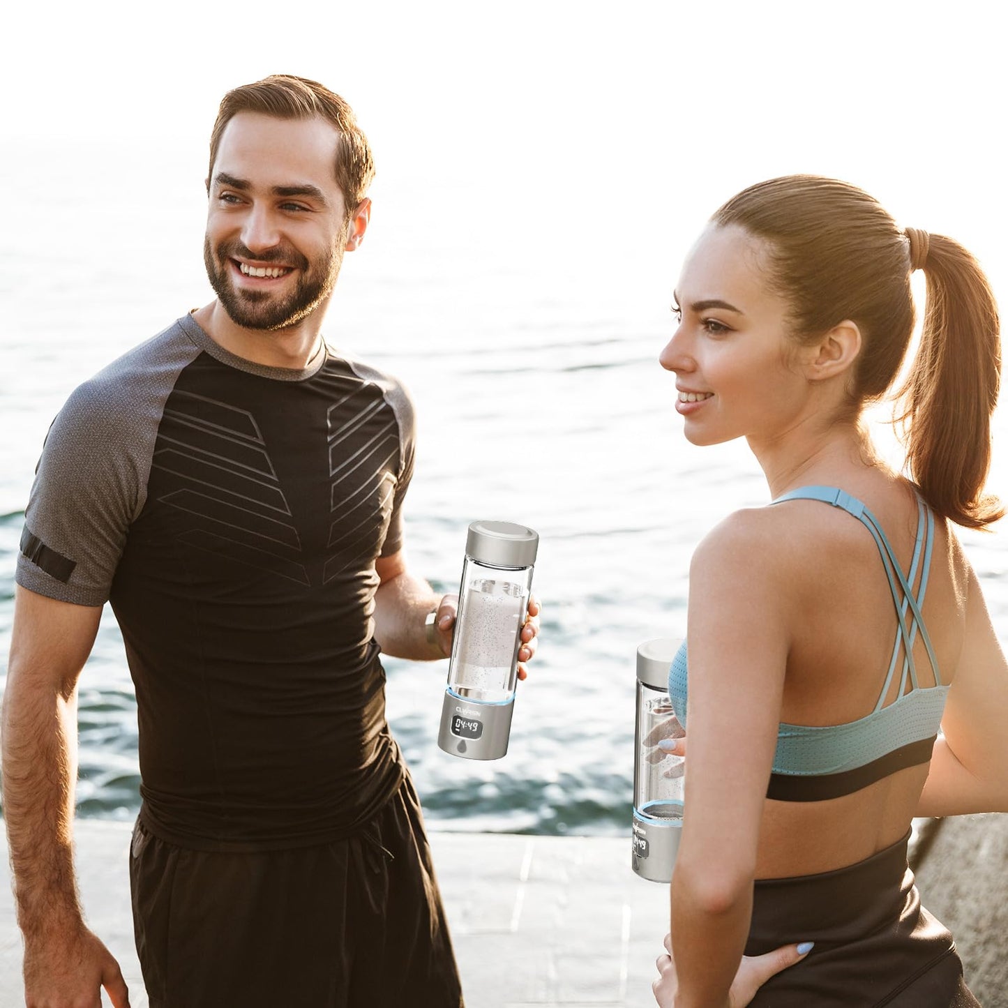 Hydrogen Water Bottle, Portable Glass Hydrogen Water Bottle Generator Machine-SPE/PEM Technology-Athletic Performance & Hydration System-for Office, Home & Outdoor Use(Silver)