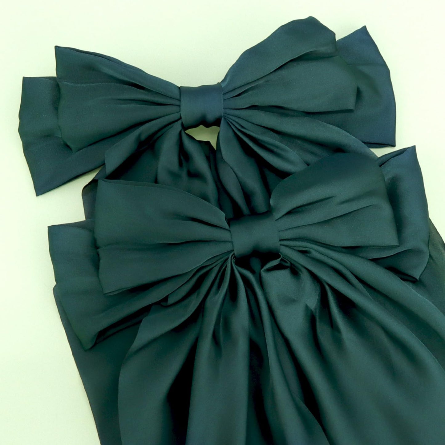 Canitor Dark Green Hair Bows for Women Hair Accessories for Christmas Halloween St. Patrick's Outfit Dress Shirts Barrettes Clip Large Silky Satin Bows