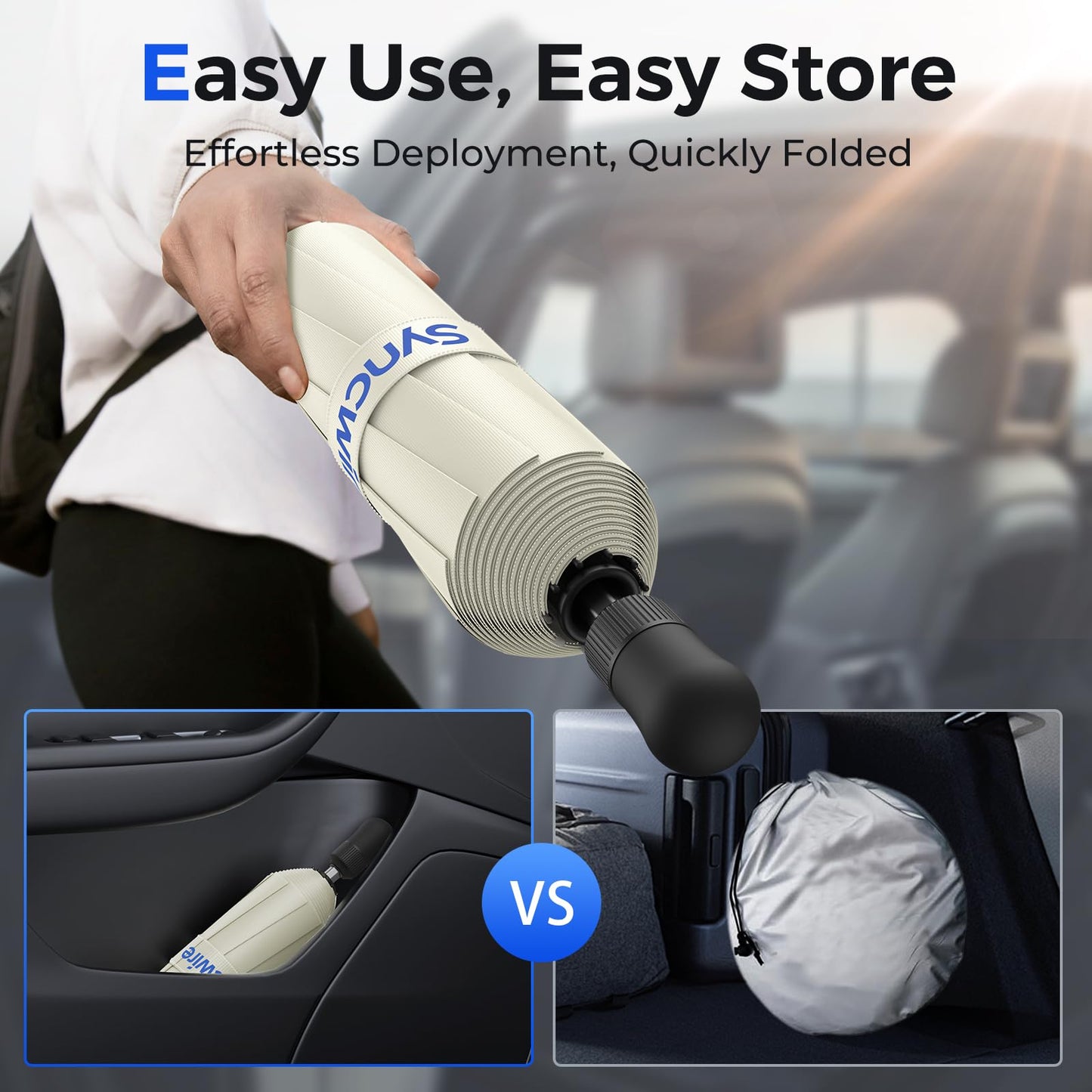 Syncwire Car Windshield Sunshade Umbrella - Enhanced Vinyl Coating for Superior Sun and Heat Protection, Keeps Vehicle Cool and Preserves Interior, Innovative Edge Design