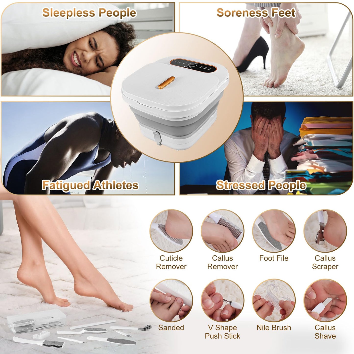 UNIFULL Collapsible Foot Spa Bath with Heat, Touch Screen, Remote Control, Massage Rollers, Timer, Bubble, Foot Pedicure Kit, Temperature Control Pedicure Foot Spa, Foot Bath