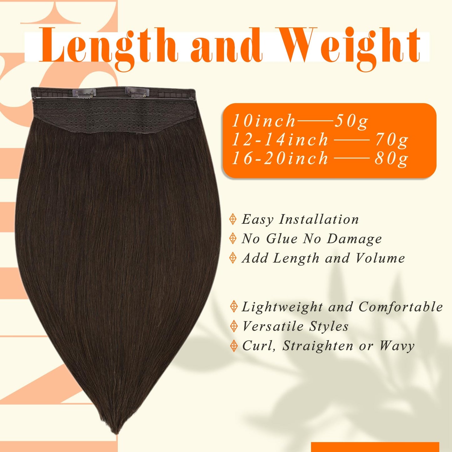 Fshine Invisible Wire Hair Extensions Real Human Hair Brown Wire Human Hair Extensions Hidden Wire Extensions Human Hair 18 Inch Darkest Brown Remy Straight Fishing Line Hair Extensions Clip ins 80G