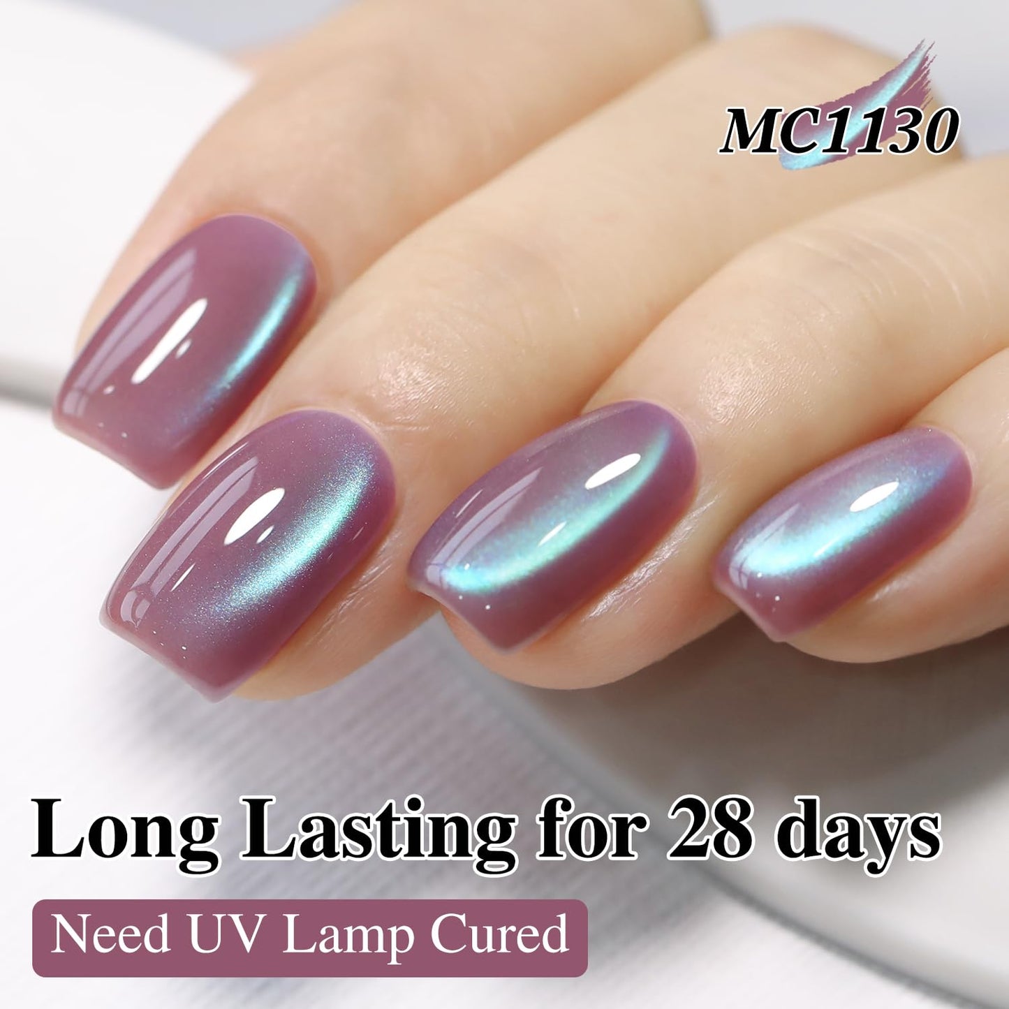 Double Rhythm 15ML Ice Glass Cat Eye Gel Polish with Magnet Holographic Glitter Shimmer Translucent Sheer Color Salon Soak Off Magnetic Nail at Home (Plum Purple-MC1130)