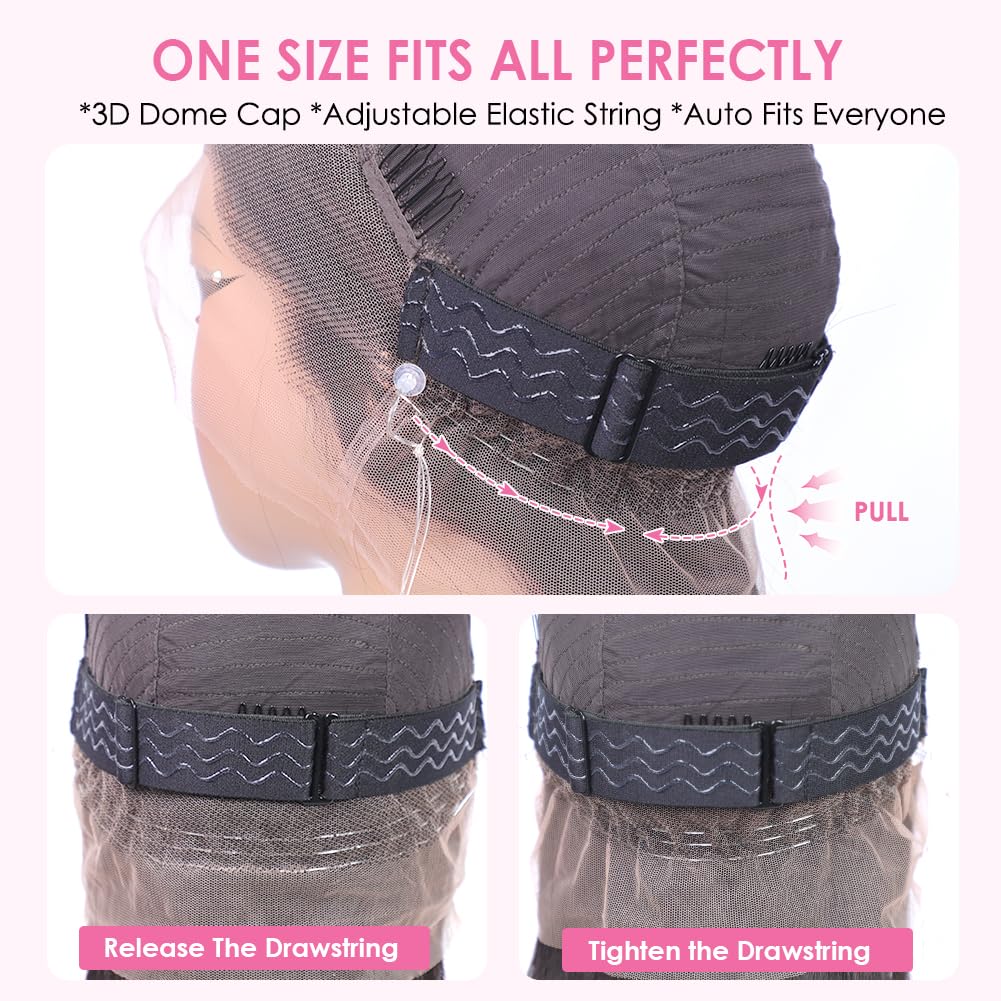 Ebarly Hidden Strap Water Wave 360 Glueless Wigs Human Hair Pre Plucked Pre Bleached Human Hair Wig With Drawstring 180 Density Wet and Wavy HD Full Lace Front Wigs Human Hair 26 inch