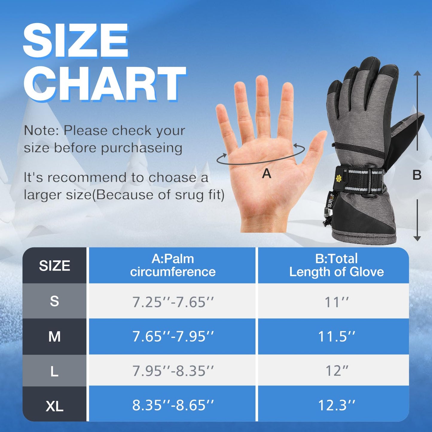 Solaris Waterproof Warm Ski Gloves, 3M Winter Cozy Thinsulated Snow Gloves for Skiing, Snowboarding, Shoveling, Cycling, Outdoor Sports, Great for Ski Lover
