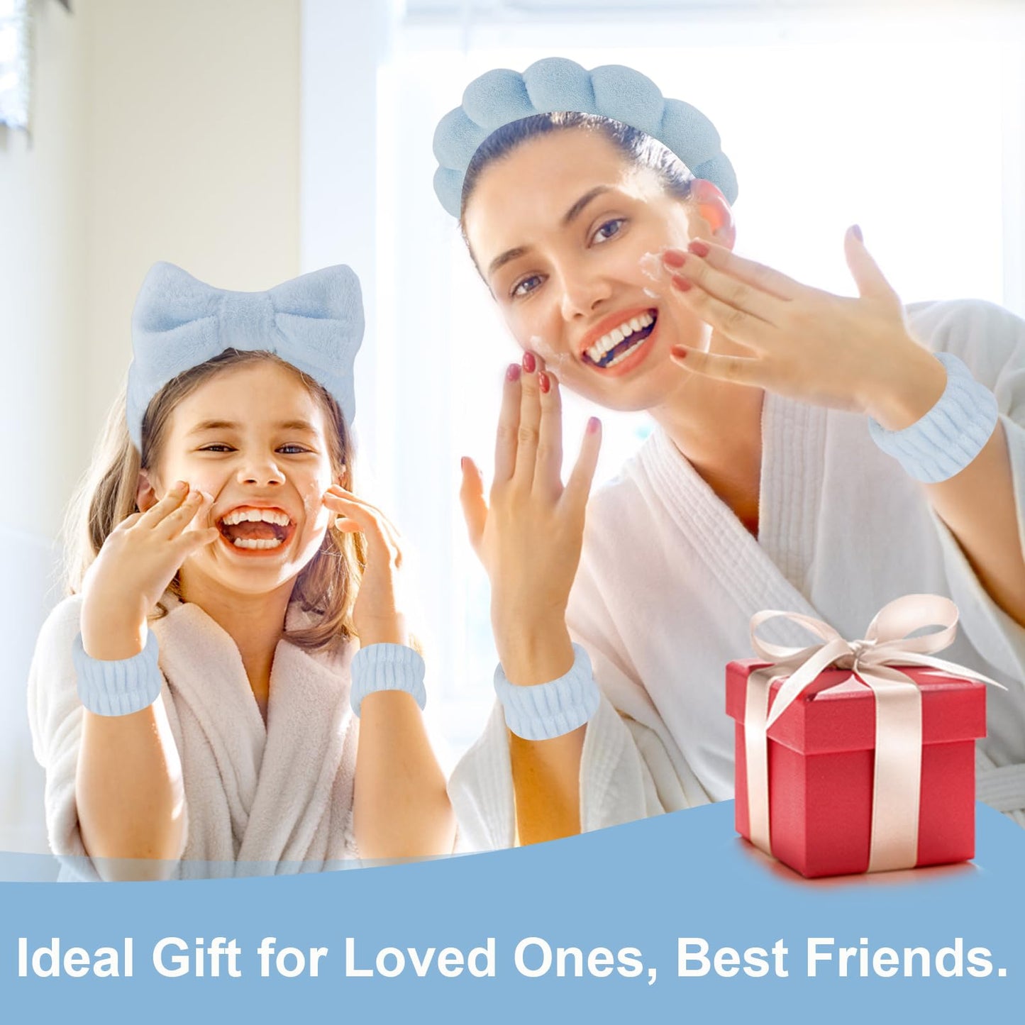 Canitor Spa Headband Wrist Bands Set with Hair Clips Skincare Headband for Washing Face Skin Care Puffy Makeup Headband Preppy Teen Girl Gifts Cute Trendy Stuff Hair Accessories for Women (blue)