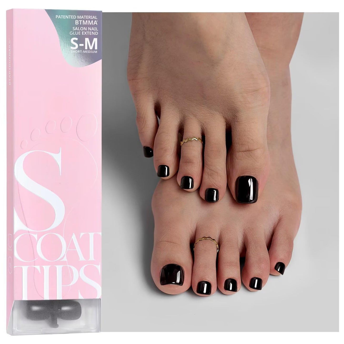 BTArtboxnails SCOATTIPS Toe Nail Tips - Black Short Press On Toenails for Women, 160 Pcs 16 Sizes Soft Gel Toe Nail Press Ons, Soak Off Acrylic Fake Toe Nail Extensions (Included Toenail Tips ONLY)
