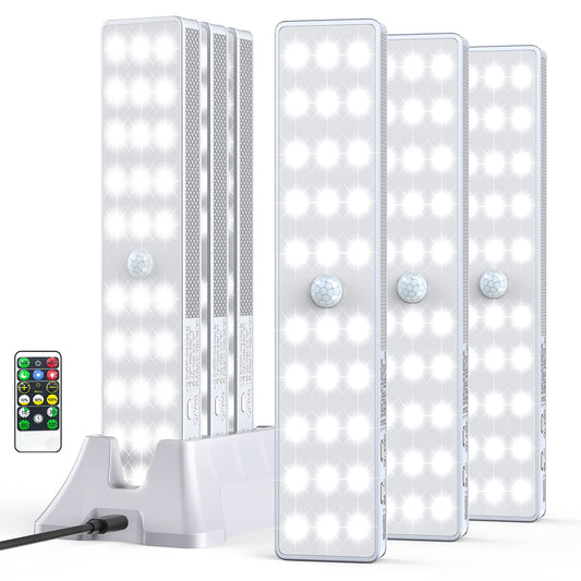 LED Closet Light with Charging Station, 6 Pcs 30LEDs 8'' Dimmer Rechargeable Motion Sensor Under Cabinet Lighting with Remote Control, Wireless Stick-Anywhere Night Light for Wardrobe,Kitchen