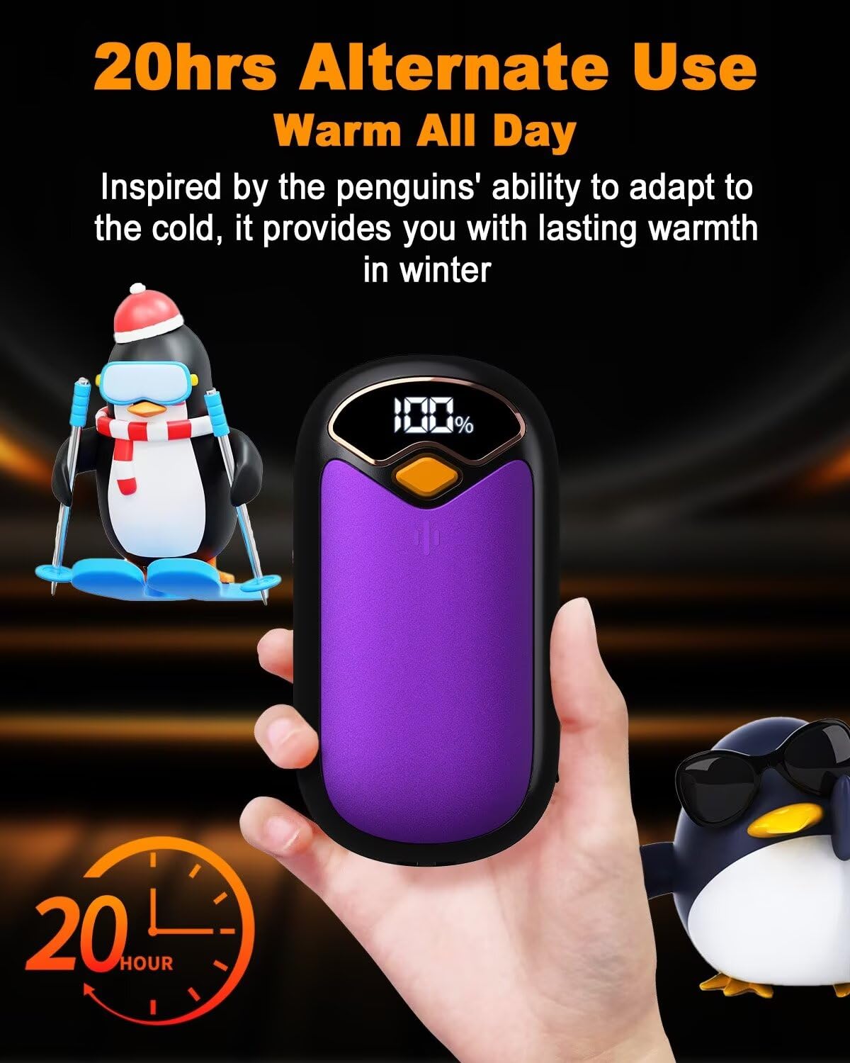 Hand Warmers Rechargeable - 7000mAh Electric Hand Warmer Reusable 2 Pack, LED Digital Display, 20 Hrs Warmth Hand Warmers Heats Up to 132℉, Magnetic Portable Hand Warmer for Golf, Camping, Hunting