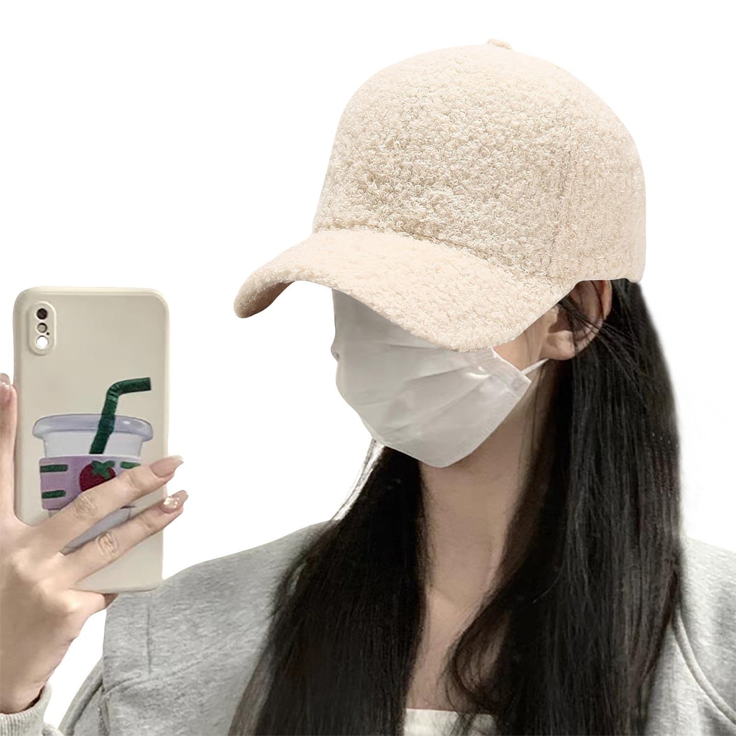 Winter Baseball Cap for Women Lambs Wool Solid Color Warm Baseball Cap Fashion Dad Hat for Outdoor Travel Beige