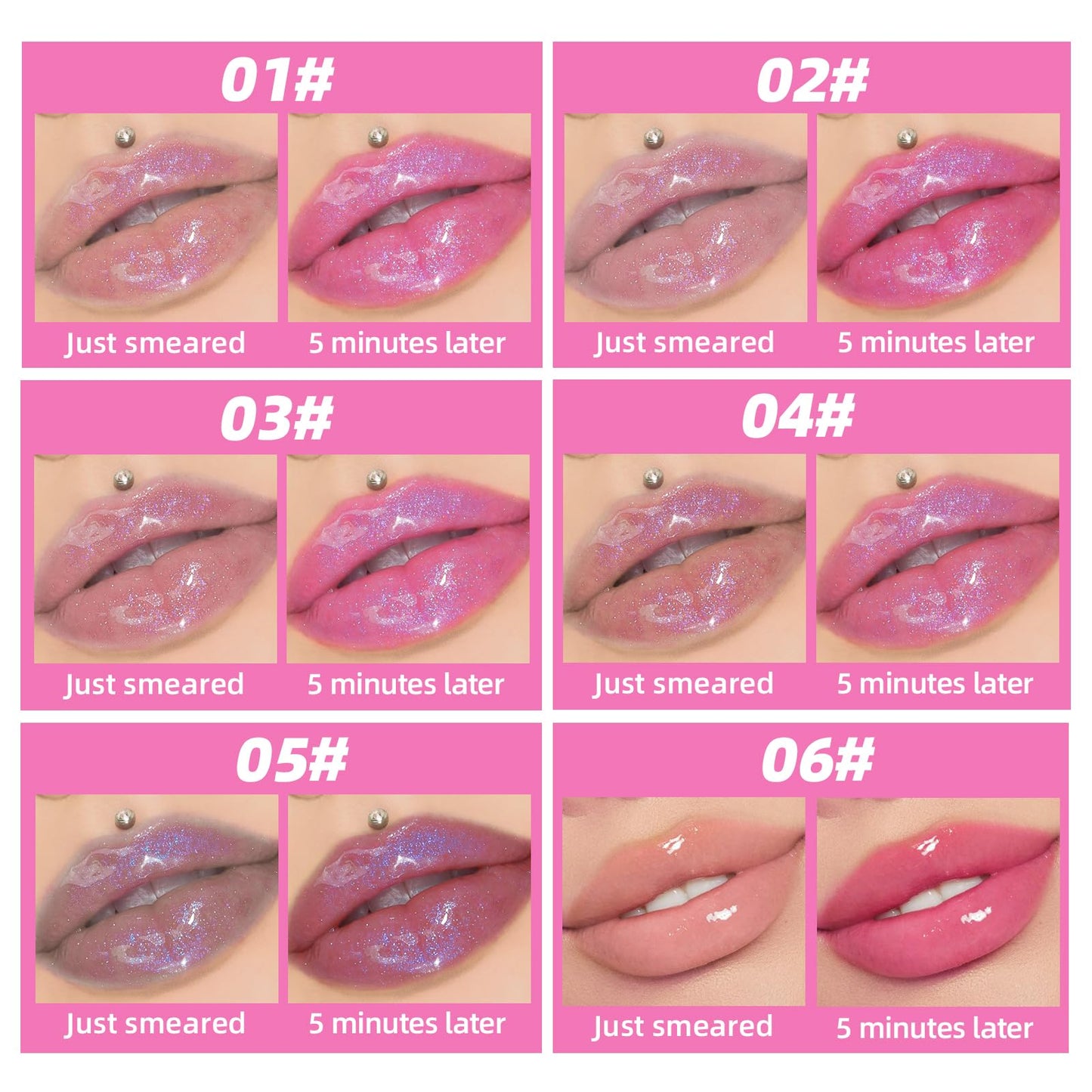BANGFENG Magic Color Changing Moisturizing Lip Glow Oil + Plumping Lipstick, Hydrating Lip Gloss Balm, Transparent Lip Care, Non-Sticky Fresh Texture Lip Oil (Clear to Pink)