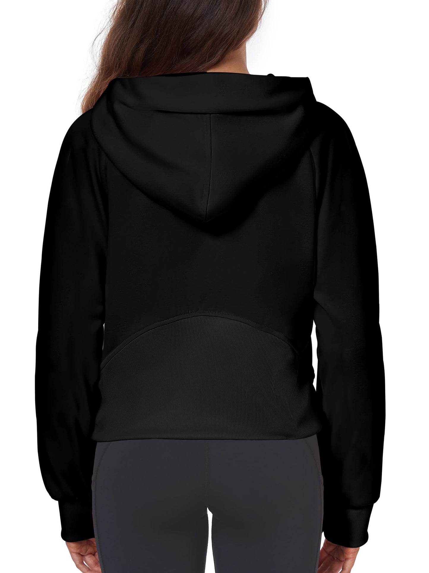 FKEEP Womens Half Zip Hoodies Quarter Zipper Up Cropped Sweatshirt Long Sleeve Athletic Pullover Tops with Thumb Hole(Black,Large)