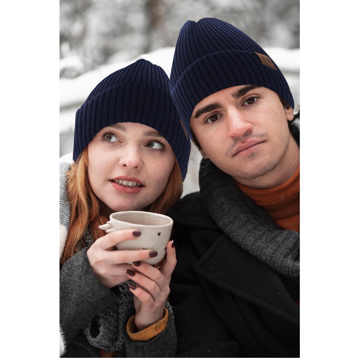 Oversize XXL Winter Beanie Hat for Men Women, Wool Warm Knit Hats Ski Cap Unisex Fashion Knit Cuffed Cap for Big Heads Navy Blue