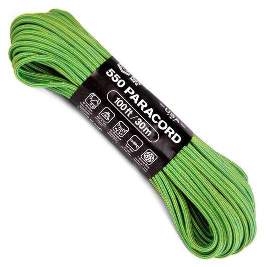 Atwood Rope MFG Color Changing 550 Paracord 100 Feet 7-Strand Core Nylon Parachute Cord Outside Survival Gear Made in USA | Lanyards, Bracelets, Handle Wraps, Keychain (Tree Frog)