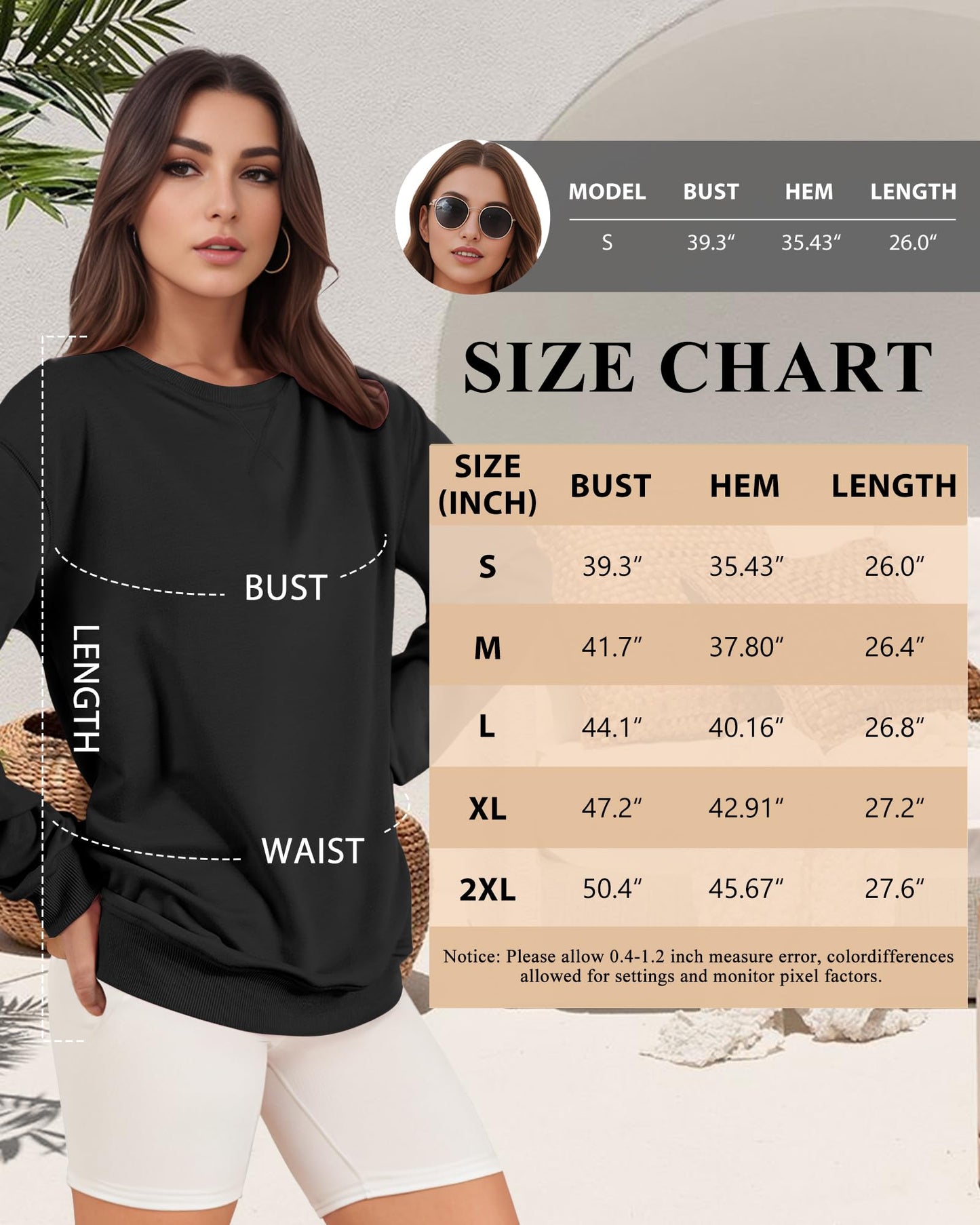 ZENUTA Sweatshirt for Women, Casual Crewneck Sweatshirts Women Loose Fit Long Sleeve Pullover Tops Cute Soft Shirt, M, Black