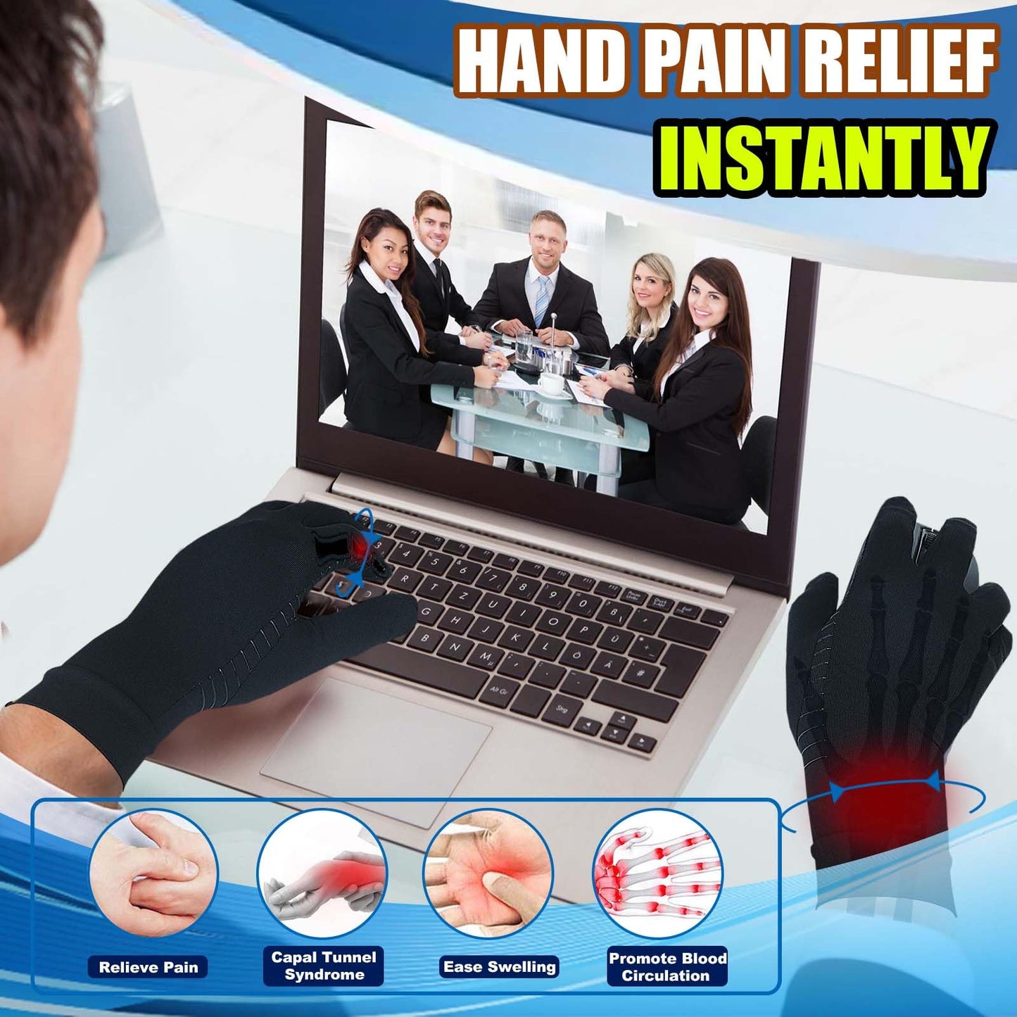 2 Pairs Full Finger Compression Gloves for Women Men, Copper Arthritis Gloves for Rheumatoid,Osteoarthritis,Carpal Tunnel,Tendonitis, Joint Swelling,Hand Pain Relief With Touchscreen Tips (Medium)