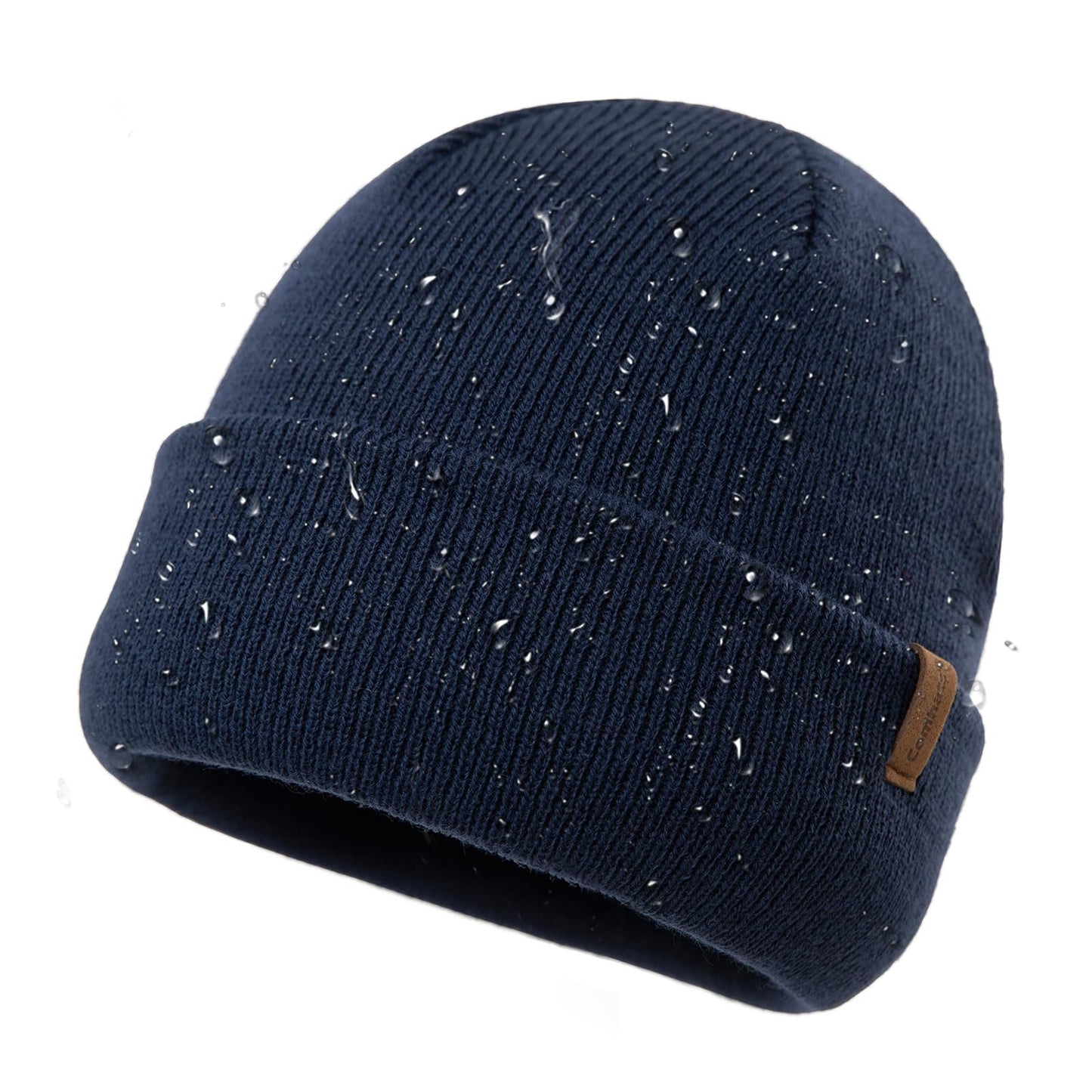 Comhats Mens Waterproof Beanie Fleece Lined Hat for Womem All-Weather Knit Winter Fisherman Skull Cap Warm Navyblue Medium Large