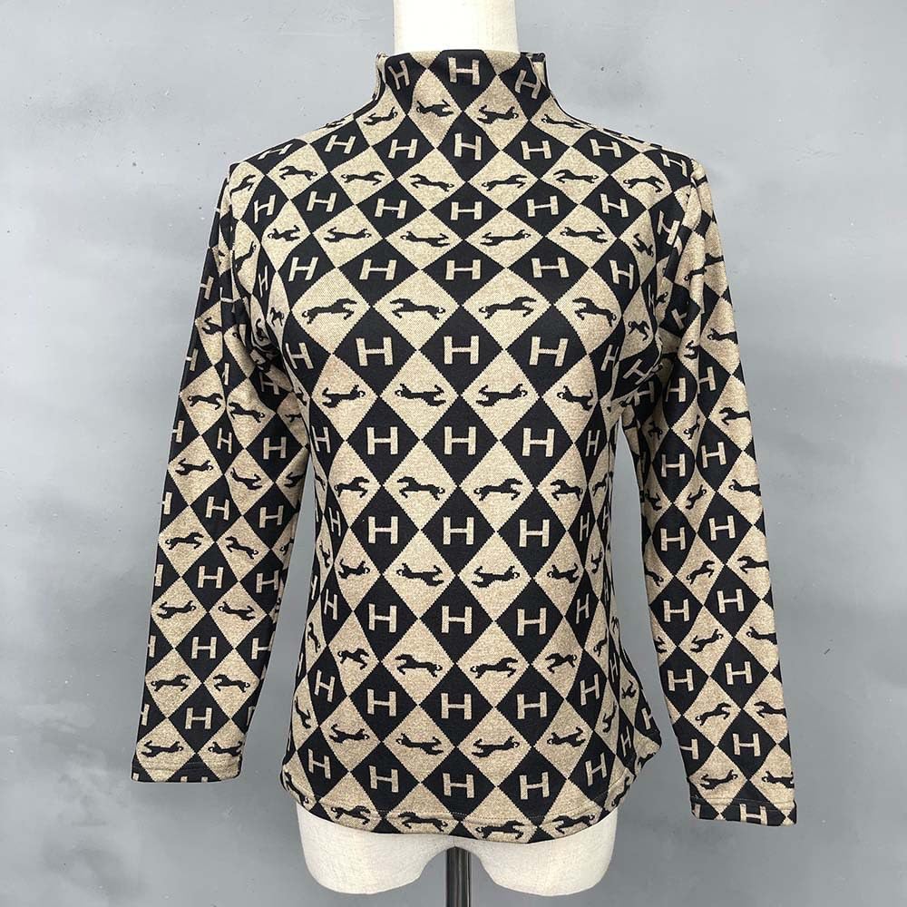 Freaswind Dralon Turtleneck Tops for Women Autumn Winter Thickened Thermal Underwear Inner Warm Printed Long-Sleeved Shirt (US, Alpha, Small, Regular, Regular, Horse)