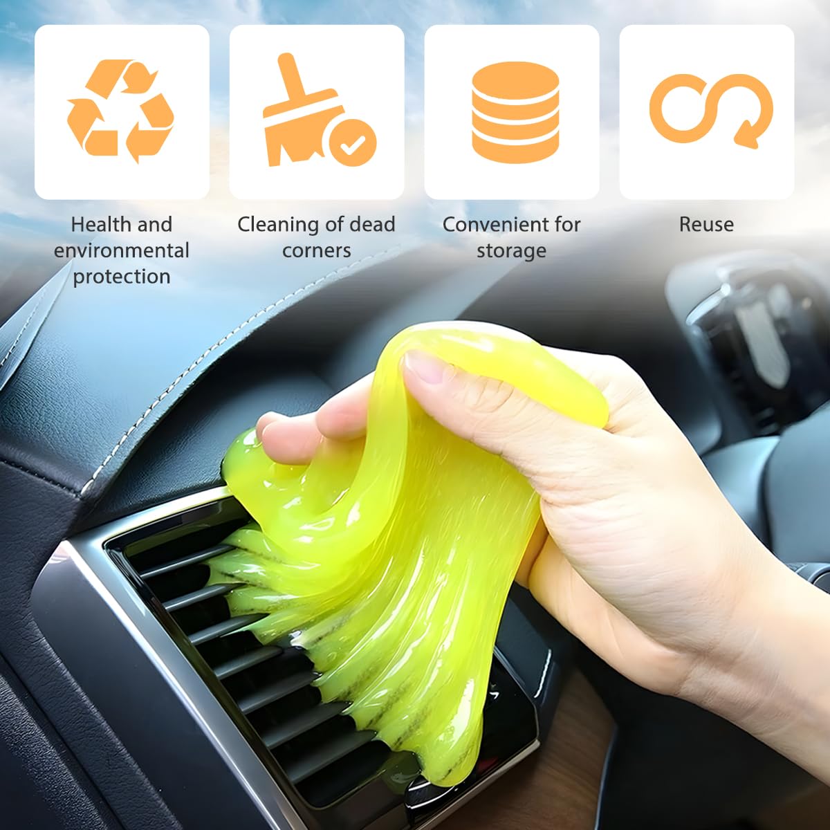 FALVFUN Car Cleaning Gel, Reusable Vehicle Air Vent Crevice Detailing Putty, Automotive Interior Detail Slime Cleaner Removal Tool Kit Accessories, Universal for SUV, Sedan, Truck (Yellow)