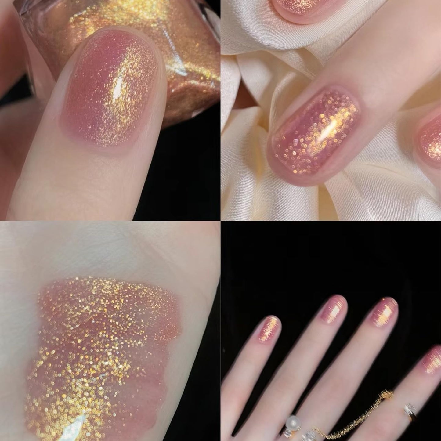 COSMOO Pink Shimmer Nail Polish, 12ml Pink Pearl Mermaid Quick Dry Nail Lacquer for Nail Art Varnish, 0.41 fl oz