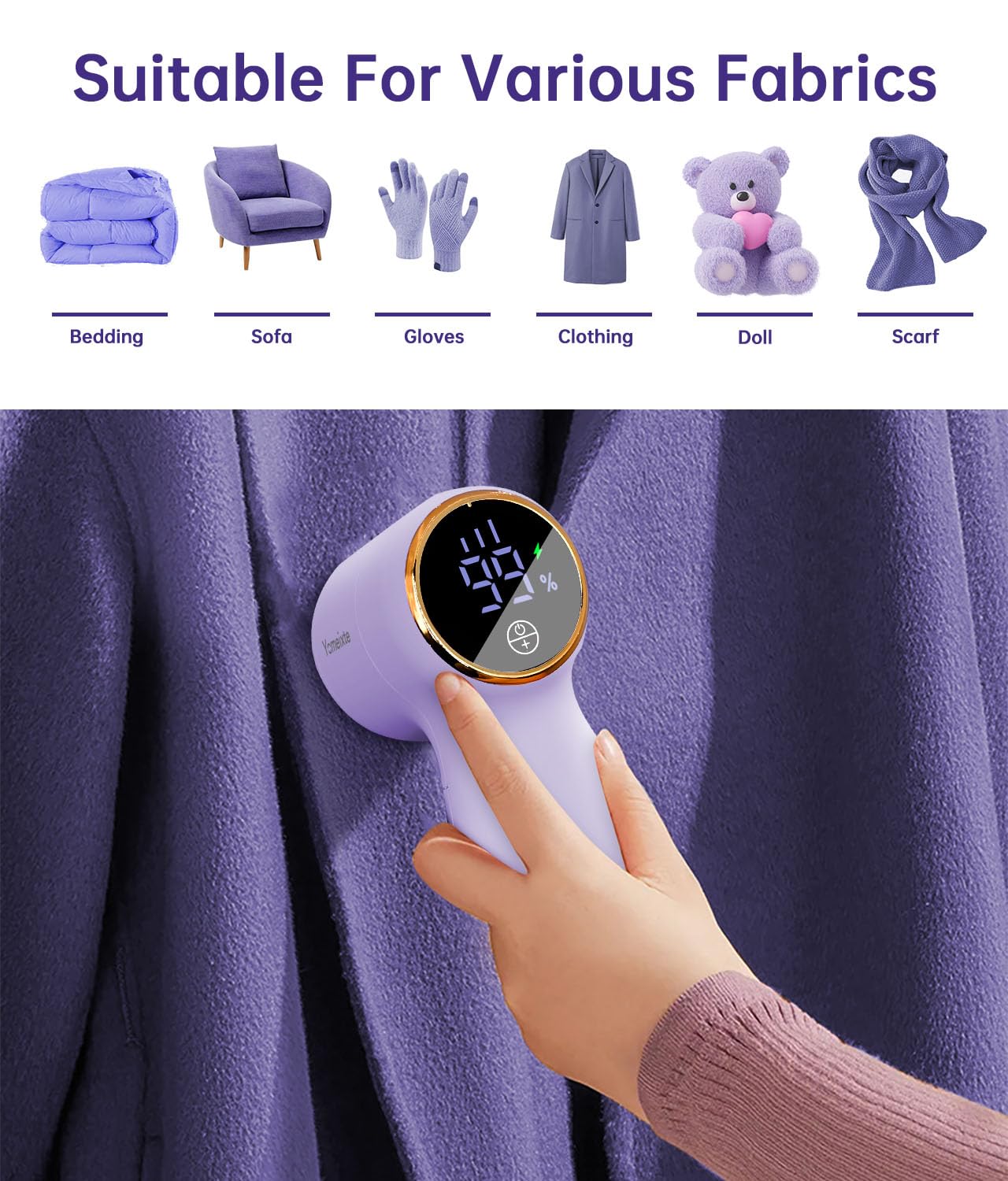 Rechargeable Fabric Shaver and Lint Remover, Electric Sweater Defuzzer with 2 Replaceable Stainless Steel 6-Leaf Blades, Portable Sweater Shaver for Clothes with Removable Bin