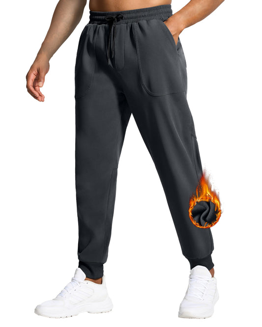 ISEEGZ Fleece Lined Pants for Men Mens Winter Joggers Sweatpants Active Track Workout Running Pants with Deep Pockets