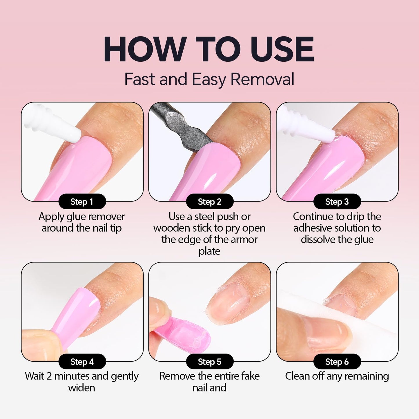 Luckyfairy Nail Glue Remover for Press on Nails Semi Solid Nail Glue Acetone-Free, Not for Gel Polish Base Coat, 2Pcs 12ml