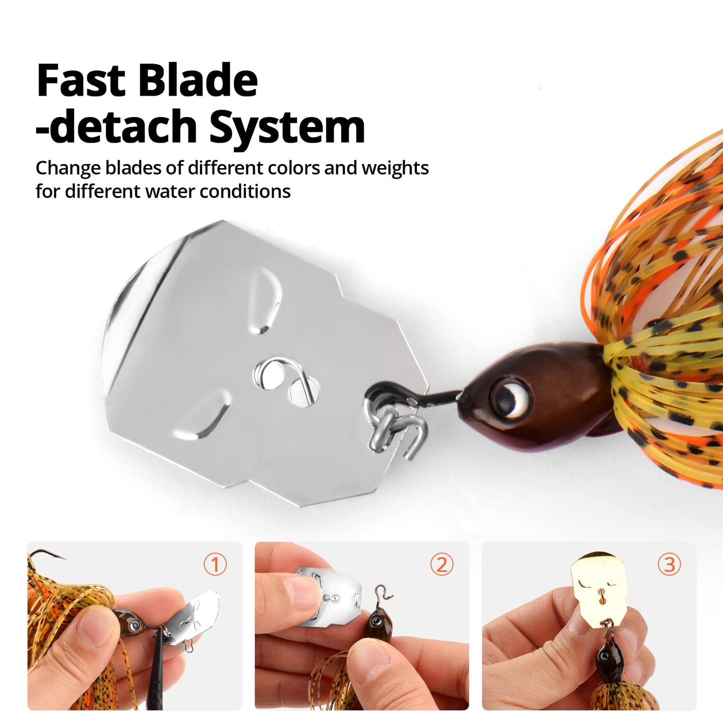 MadBite Bladed Jig Fishing Lures, 3 pc Multi-Color Kits, Irresistible Vibrating Action, Sticky-Sharp Heavy-Wire Needle Point Hooks, Popular 1/2 oz Sizes, includes Storage Box, Clear Water