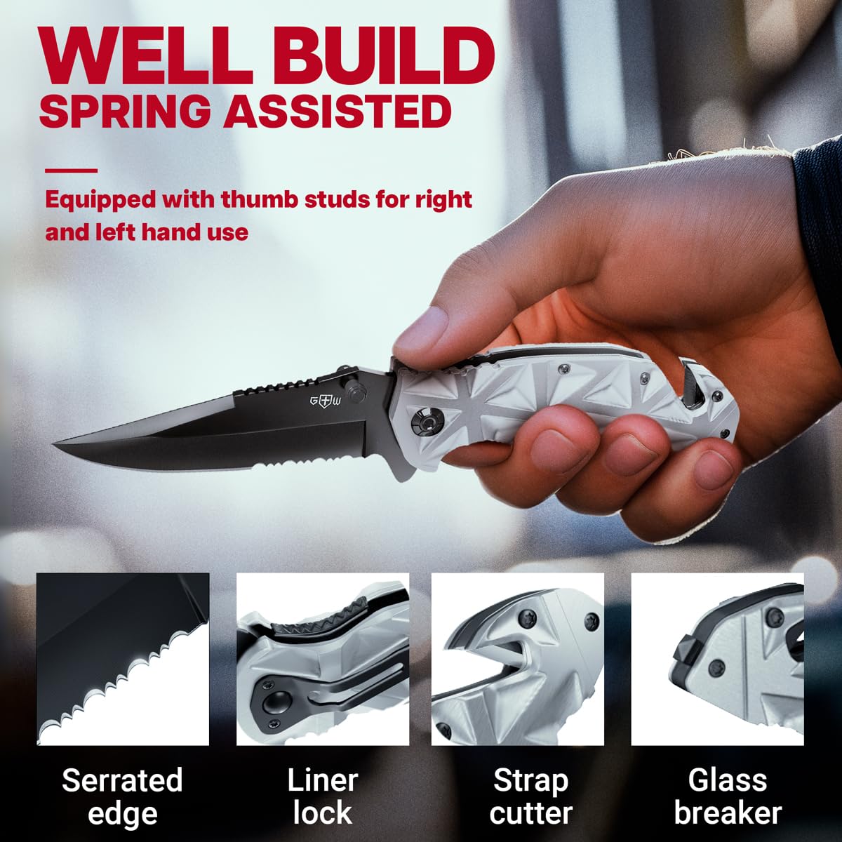 GOOD WORKER White Pocket Knife for EDC - 440 Steel Sharp Blade & Aluminum Handle - Cool Folding Knives - Multi Tool Knife - Camping Gear and Equipment - Best Gift for Men and Women - HB 207 W