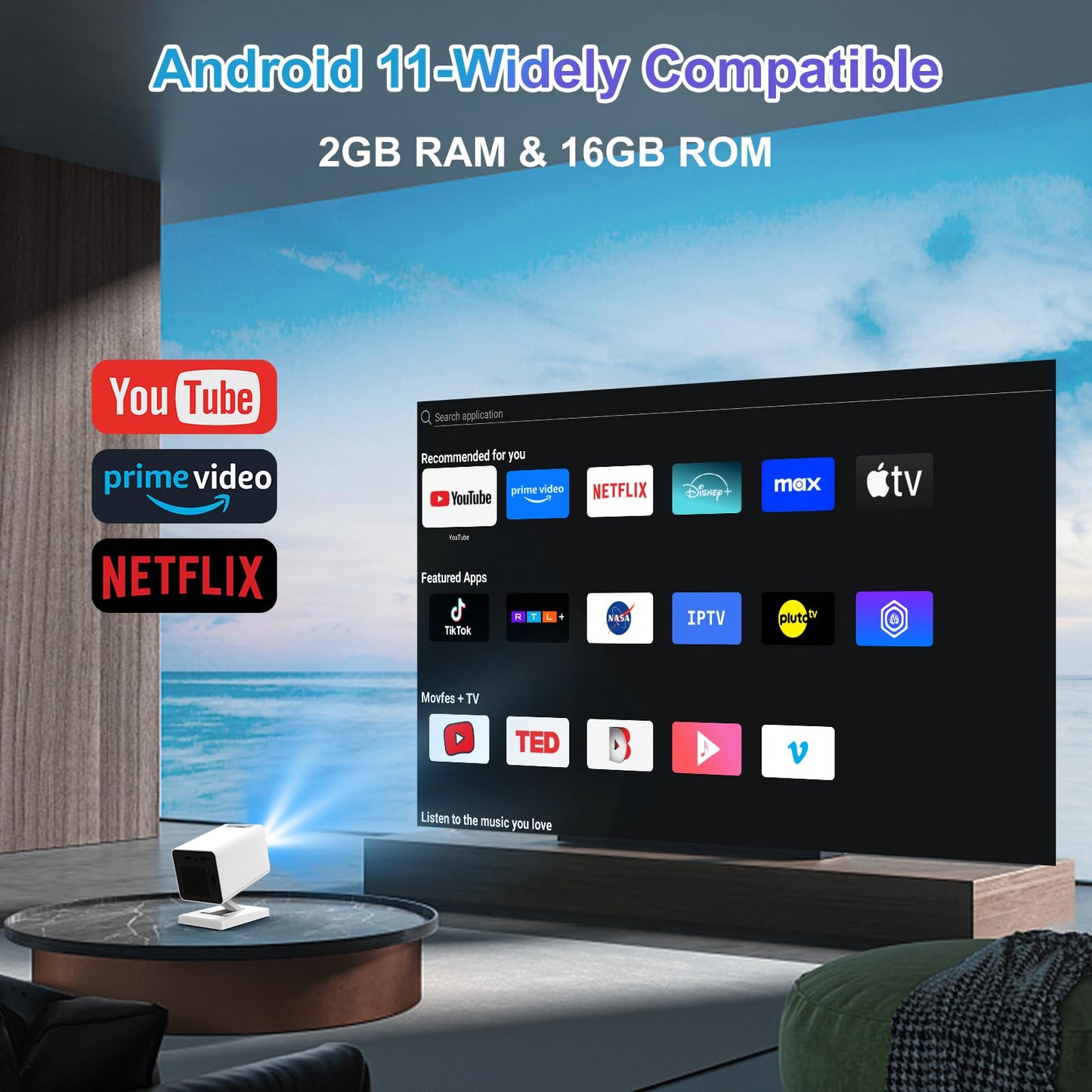 Mini Projector, 4K Portable Video Projector with WiFi6 & Bluetooth 5.4, 150 ANSI Lumen, Automatic Vertical Correction, 130'' Screen Home Cinema Smart Projector for Phone, PC, HDMI USB, Laptop