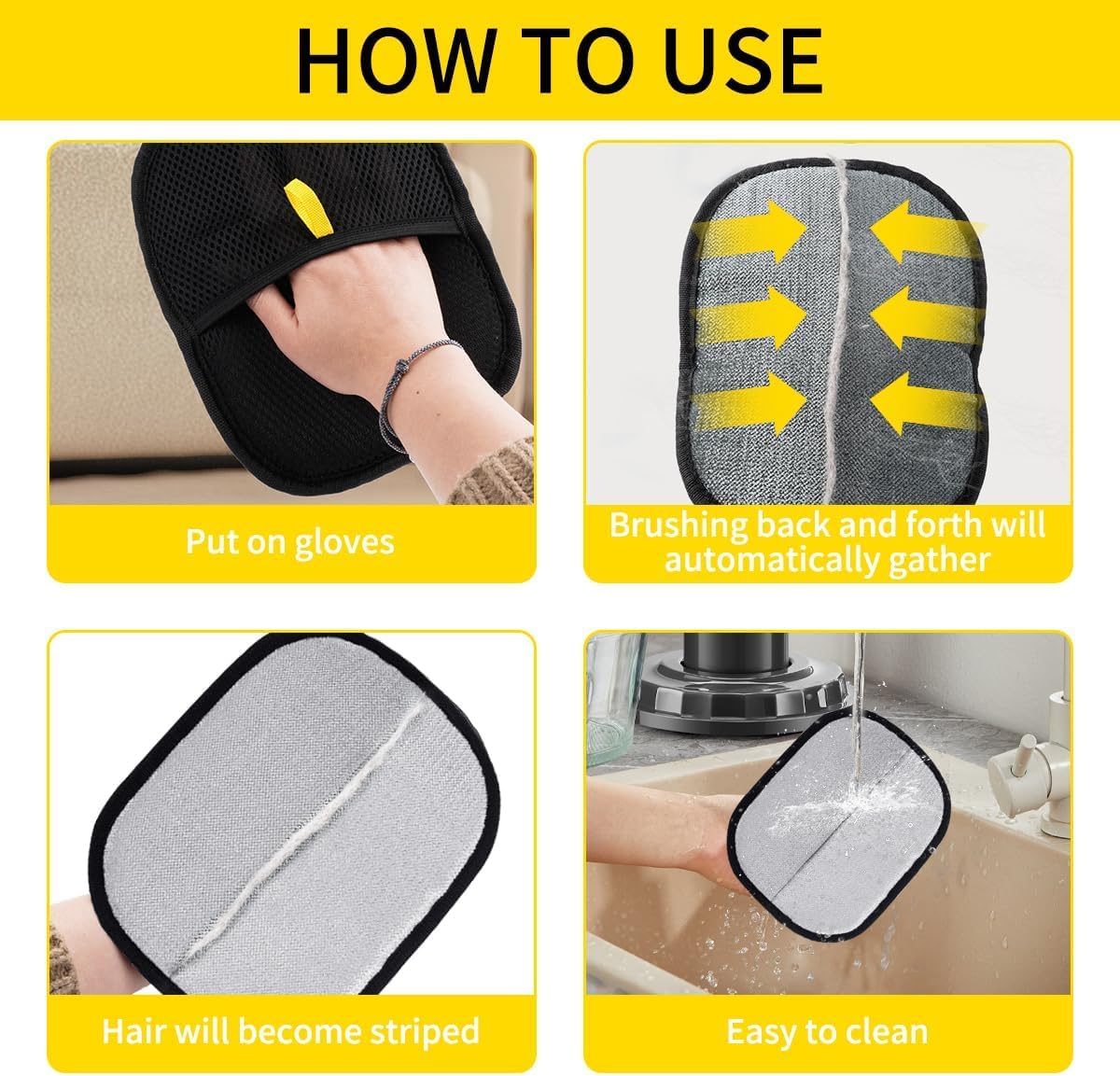 Pet Hair Remover Gloves - 2025 New Electrostatic Pet Hair Remover, Washable Reusable Double Sided Pet Grooming Gloves for Couch, Clothing,Furniture, Carpet, Car Seat (2 PCS)