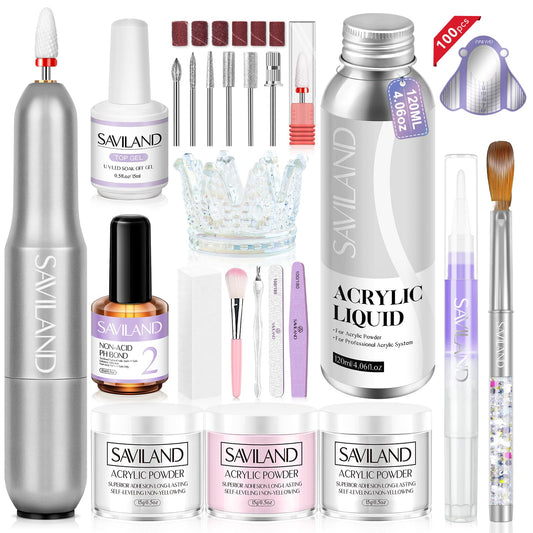 SAVILAND Acrylic Nail Kit - Professional Nail Drill & Tools Kit with Liquid & Powder Set for DIY Home Use