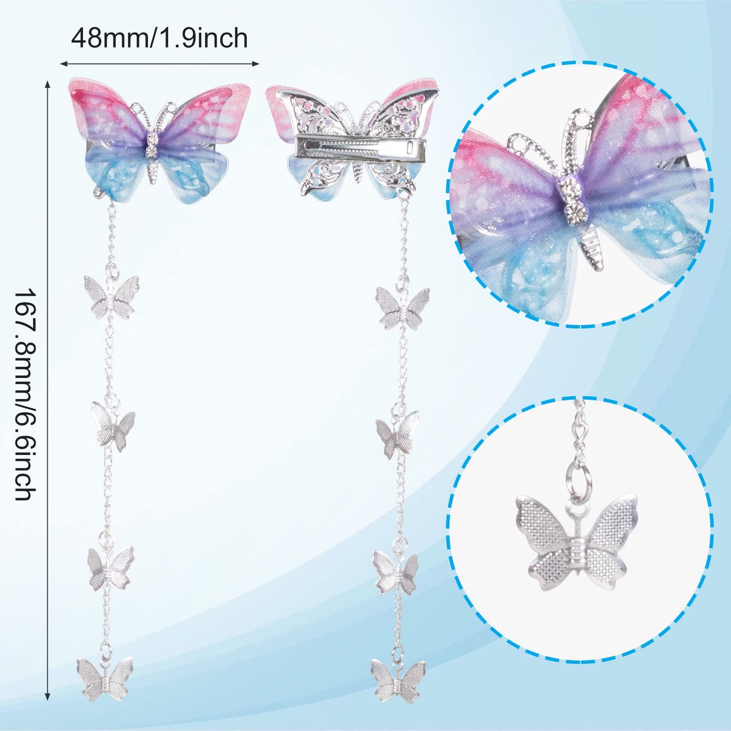 PAGOW 8pcs Butterfly Hair Tassel Clips Cute Alligator Barrettes Valentines Wedding Prom Birthday Hairpin Accessories for Women Girl (Blue Purple Pink)