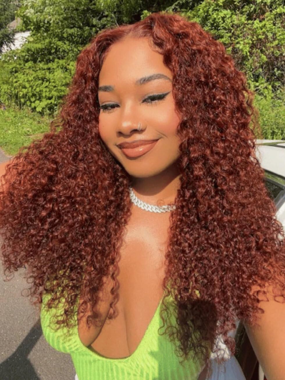 UNICE Bye Bye Knots Glueless Wig 7x5 Pre Cut Lace Front Wigs Human Hair Reddish Brown Deep Curly Invisible Knots Pre Everything Put on and Go Human Hair Wig Pre Plucked 150% Density 14inch