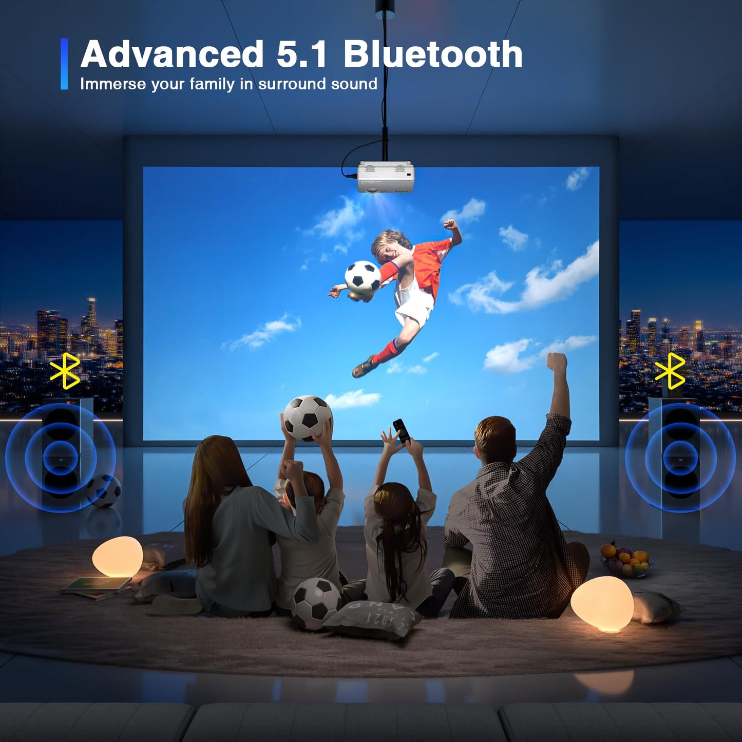 AuKing Projector with Wifi and Bluetooth, 2025 Upgraded Full HD 1080P Mini Projector, Home Theater Video Projector Compatible with HDMI/USB/AV/Smartphone/TV Box/Laptop