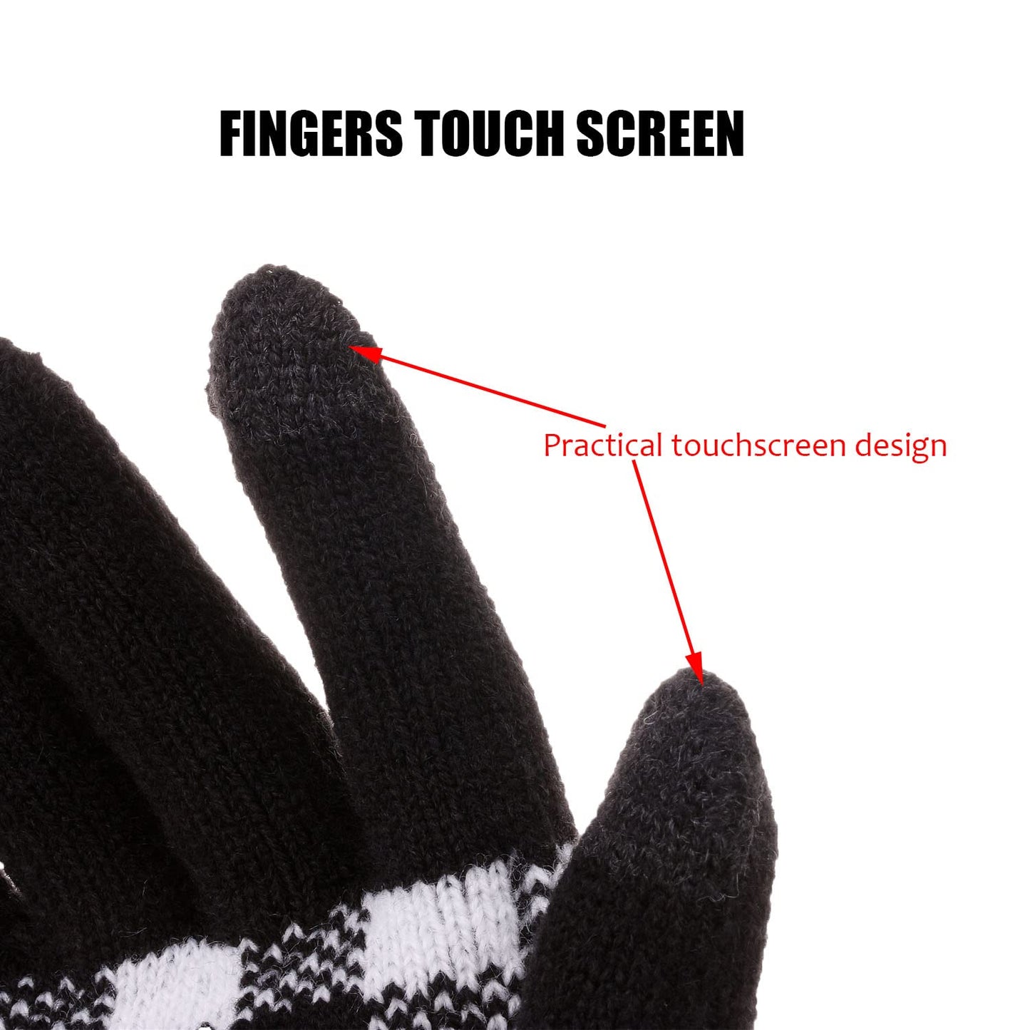 CRUOXIBB Winter Soft Stretch Buffalo Plaid Cuff Beanie Hat Thick Chunky Warm Knit Skull Ski Cap (Black/White+Glove+Scarf)