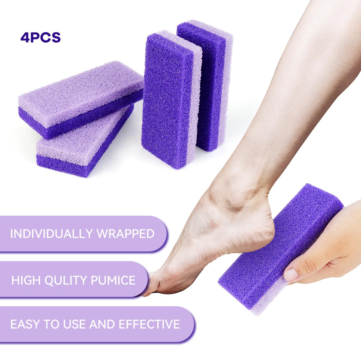 4 Pcs Foot Pumice Stone and Scrubber for Feet and Heels Callus and Dead Skins (Purple)