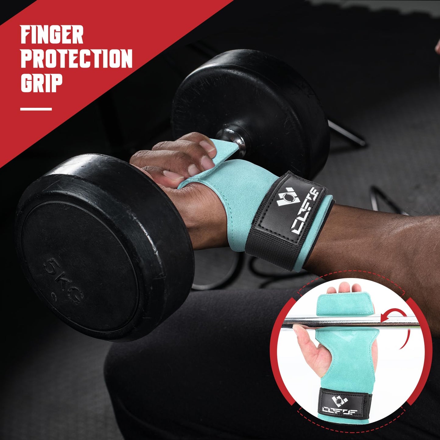 COFOF Weight Lifting Wrist Strap,Double Layer Leather Weightlifting Wrist Strap for Deadlift and Powerlifting, Adjustable Neoprene Padded Gym Workout Lifting Wrist Hooks for Men/Women(Pair)