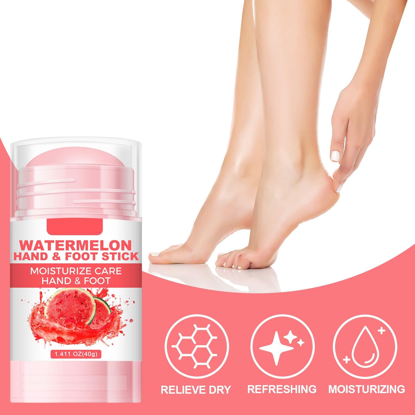 60% Urea Cream Foot Hand Cream Stick for Cracked Hands Elbows Feet Knees, Repairing Restore Balm for Dry & Dead Skin, Hydrates & Nourish Foot Care for Women & Men, Watermelon Scent, 1.41 oz