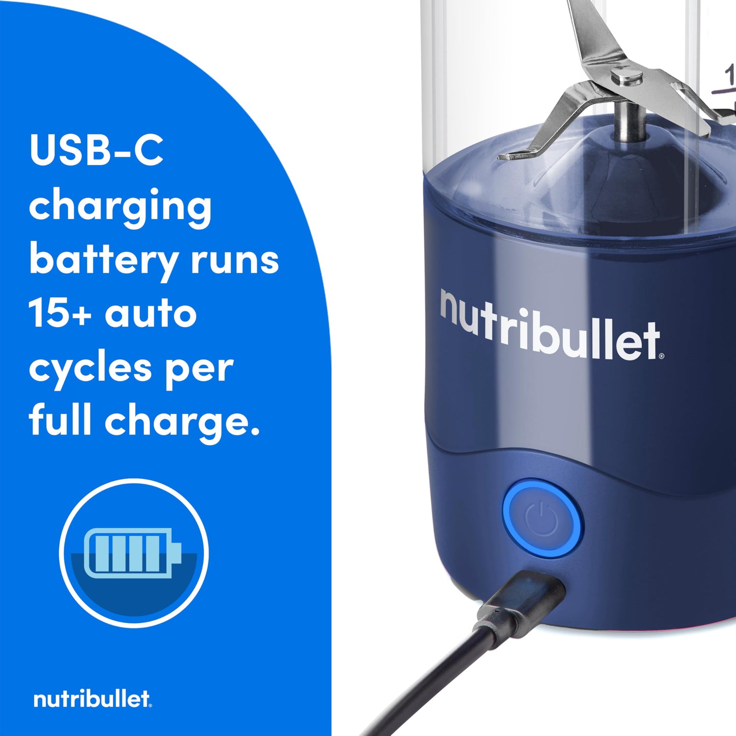 nutribullet Portable Blender, Cordless, 20oz Vessel, Personal Blender, USB-C Rechargeable, Navy Blue, NBPB50100NB
