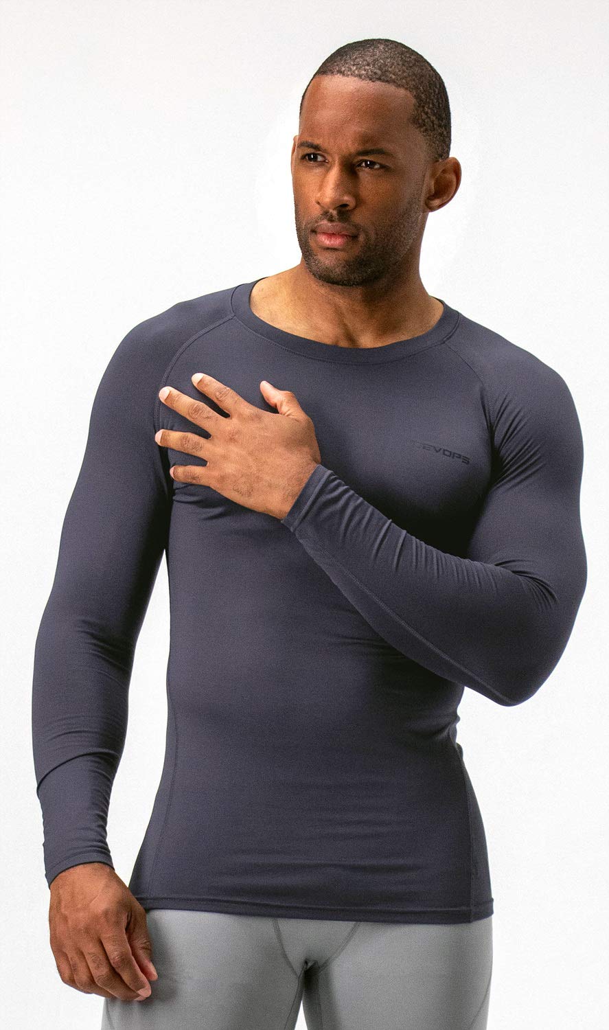 DEVOPS 2 Pack Men's Thermal Long Sleeve Compression Shirts (2X-Large, Black/Charcoal)