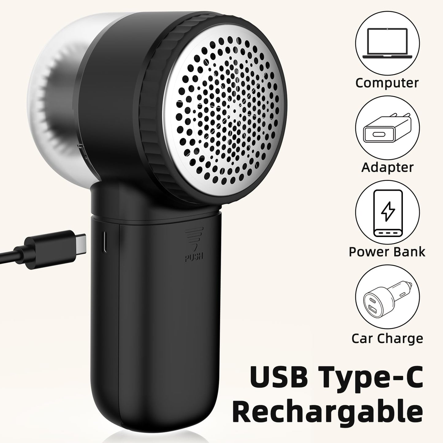 Fabric Shaver Electric Lint Remover Rechargeable Sweater Shaver Dual Protection Removable Bin Easy Remove Fuzz Lint Pills Bobbles (Black)