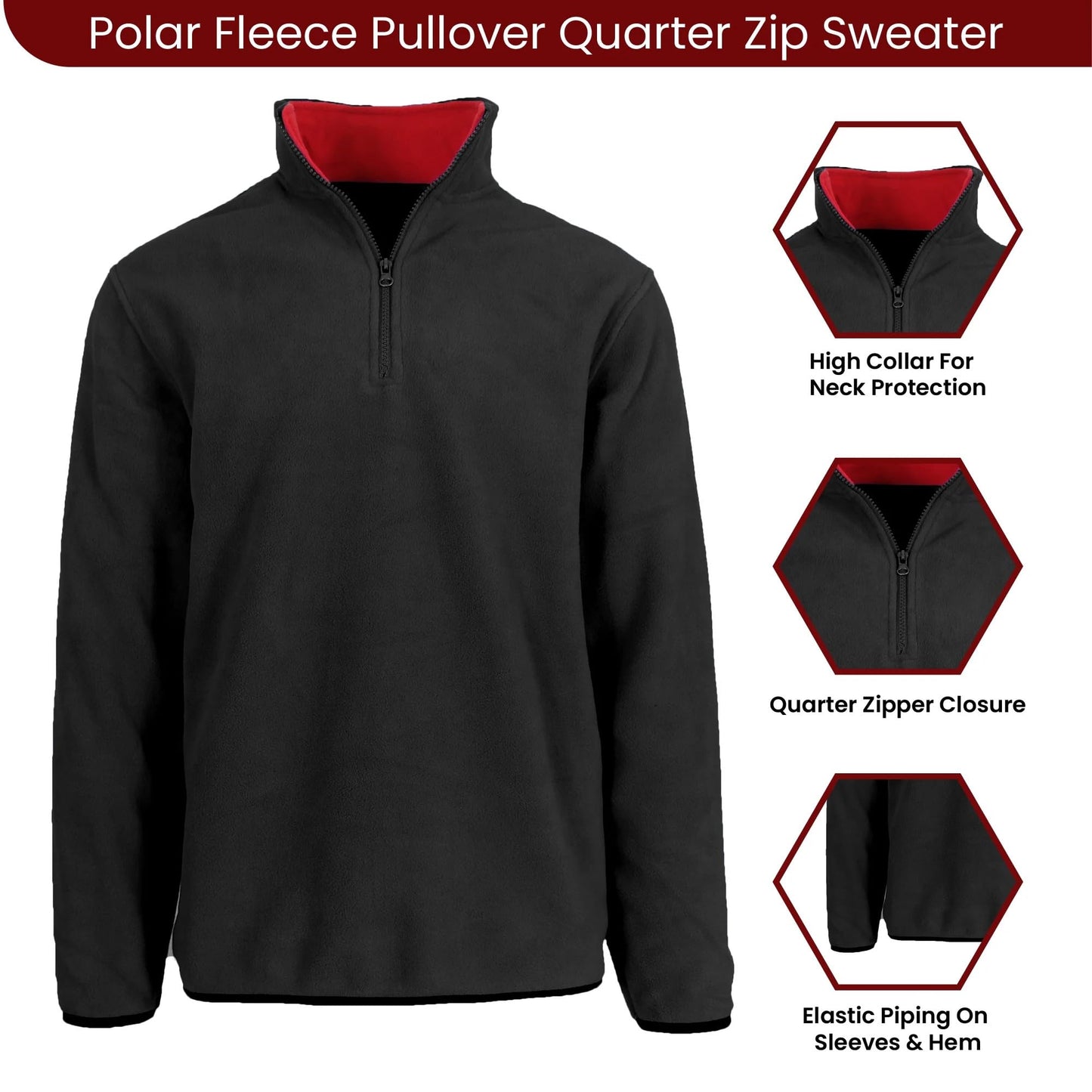 JH DESIGN GROUP Men’s Quarter Zip Thermal Fleece Pullover Sweatshirt Mid Weight in 6 Colors (US, Alpha, Medium, Regular, Regular, Black)