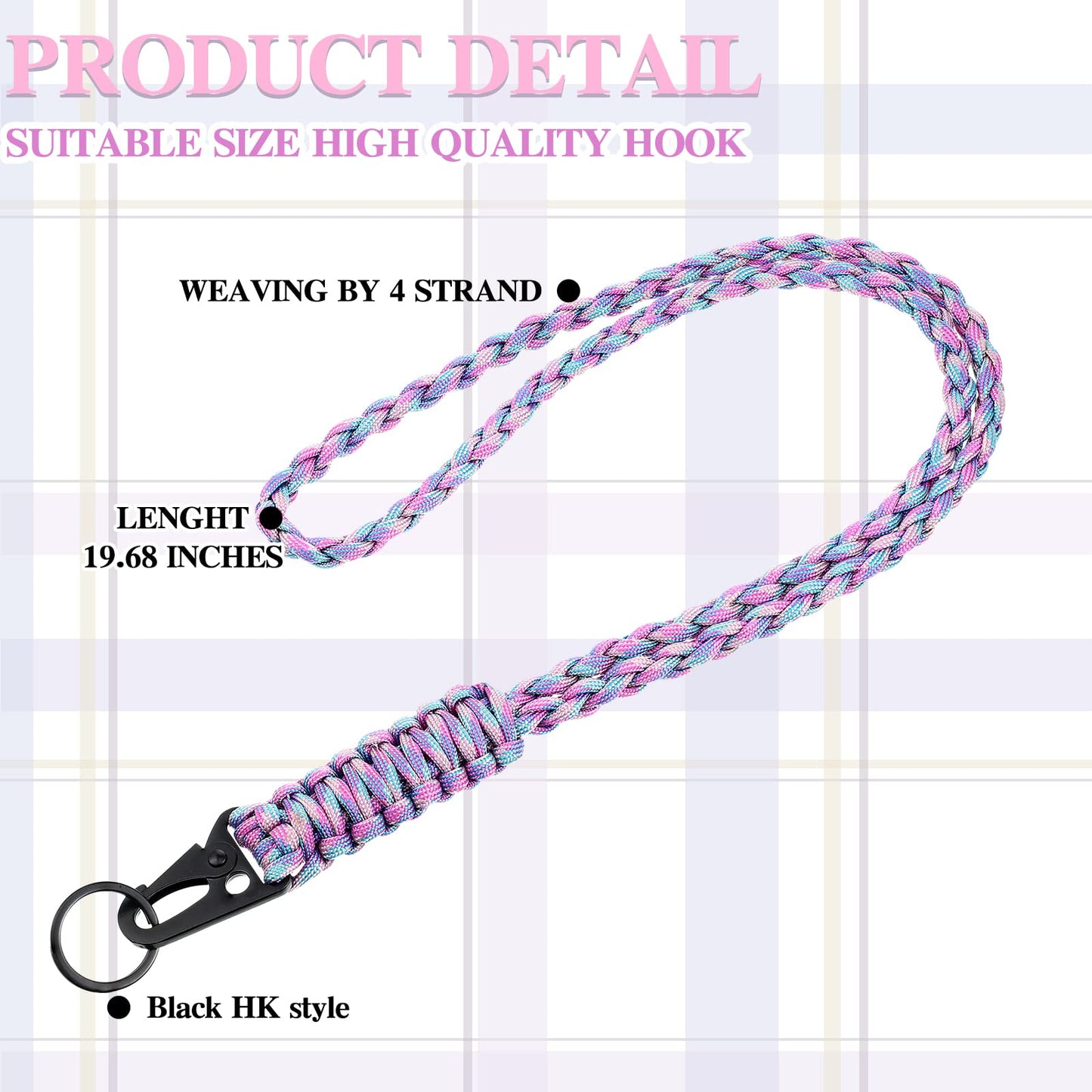 Frienda 2 Set Heavy Duty Paracord Lanyard Necklace Whistles Strap Braided 550 Keychain Lanyard for Outdoor Activities (Blue, Red, Purple)