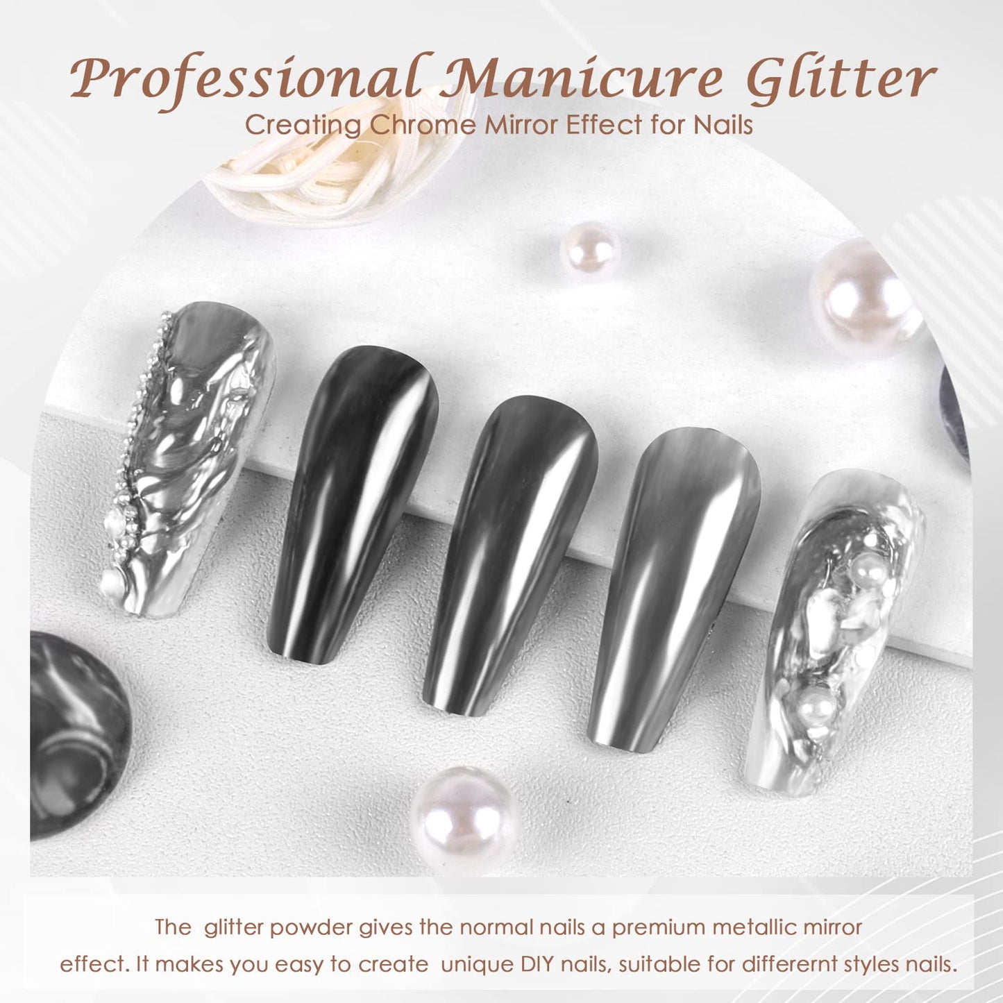 Laza Chrome Nail Powder Mirror Effect Metallic Dust Holographic Glitter Glazed Manicure Decoration Reflective Pigment for DIY Gel Polish Nail Art, Resin Craft, Gifts - Gun Metal