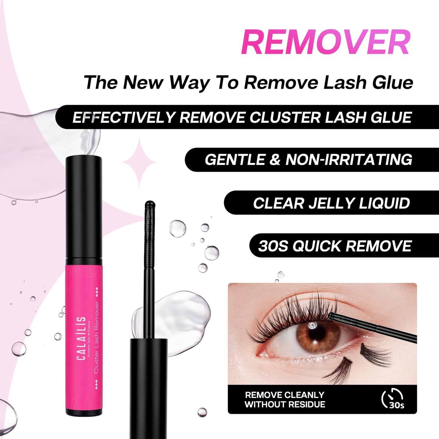 CALAILIS Lash Bond and Seal and Lash Glue Remover Kit, Cluster Lash Glue for Lash Clusters Strong Hold and Long Lasting 72 Hours, Gentle Soothing Non-Irritating Eyelash Glue Remover, 2Pack