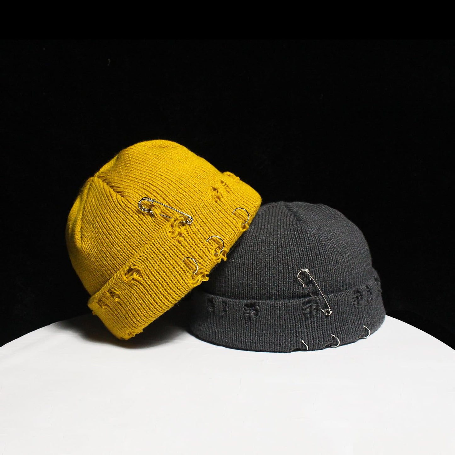 HeiDmai Distressed Ring Beanie Hat Unisex Fashion Hip-hop Slouchy Knitted Skull Caps (Grey)